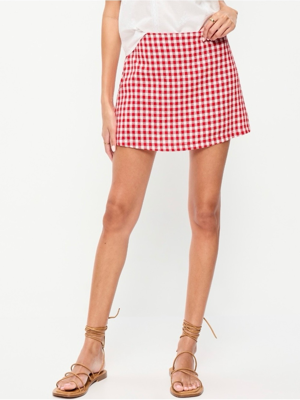 Old Navy Red Gingham Mini Skort - Picture 2 of 6